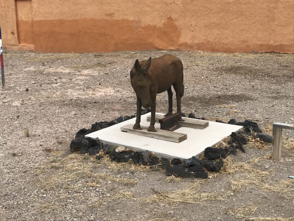 Sculpture of donkey in sculpture garden