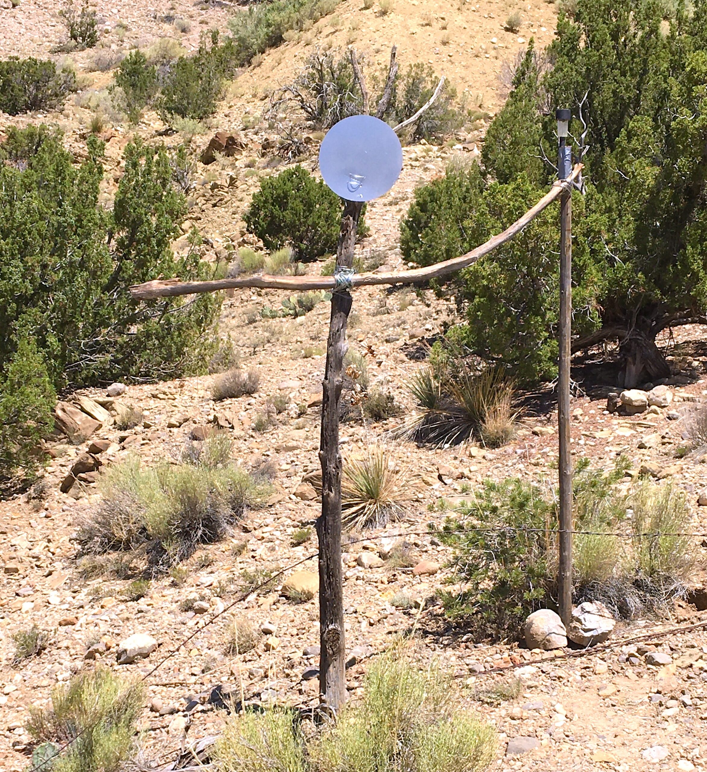 Silver Shaman with Staff Fence Post Sculpture